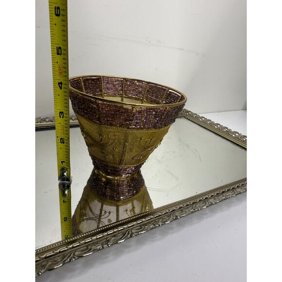 Gorgeous Vintage Purple Seedbeaded and Gold Mesh and Gold Metalwork Shade - Picture 7 of 10